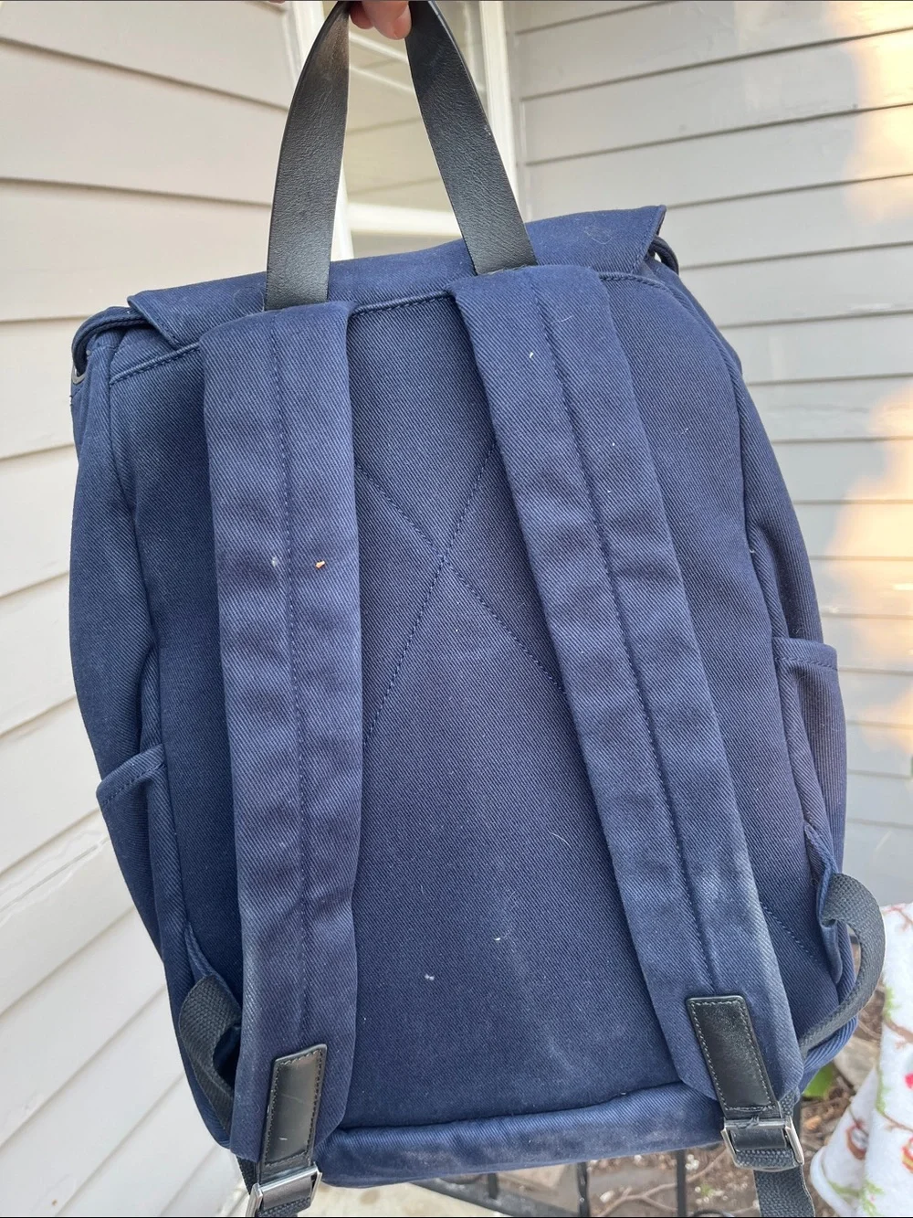 Everlane Navy Canvas Flap Backpack with Black Straps